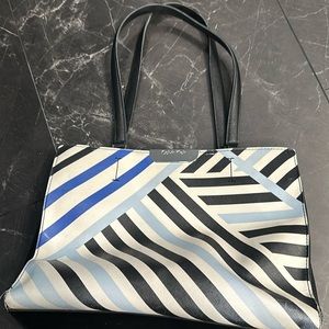 Black white and blue purse